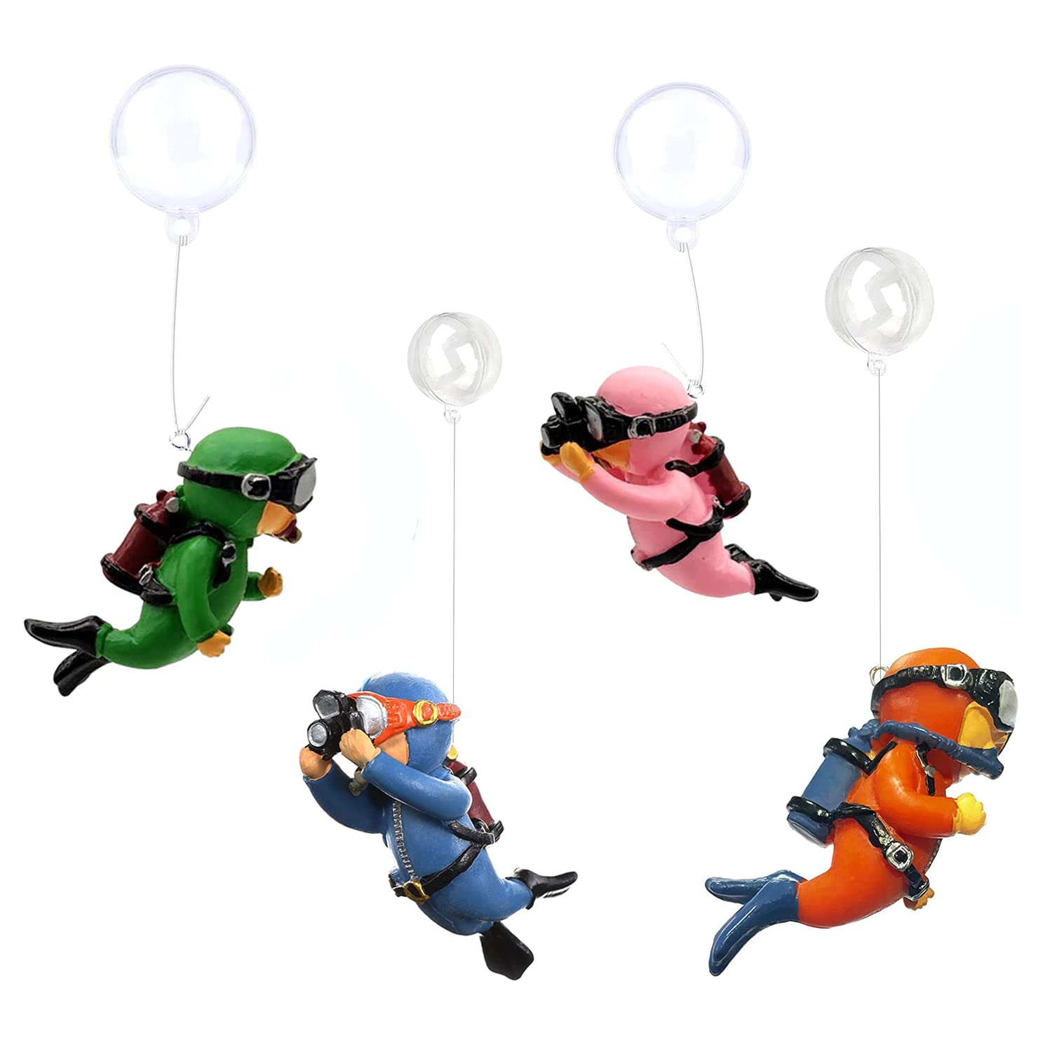 Taicols 4 piezas de decoración de acuario, decoración de acuario, decoración para acuario, pez, tanque de peces, adornos para acuario, buceador, dulce, pequeño, accesorios interesantes para acuarios