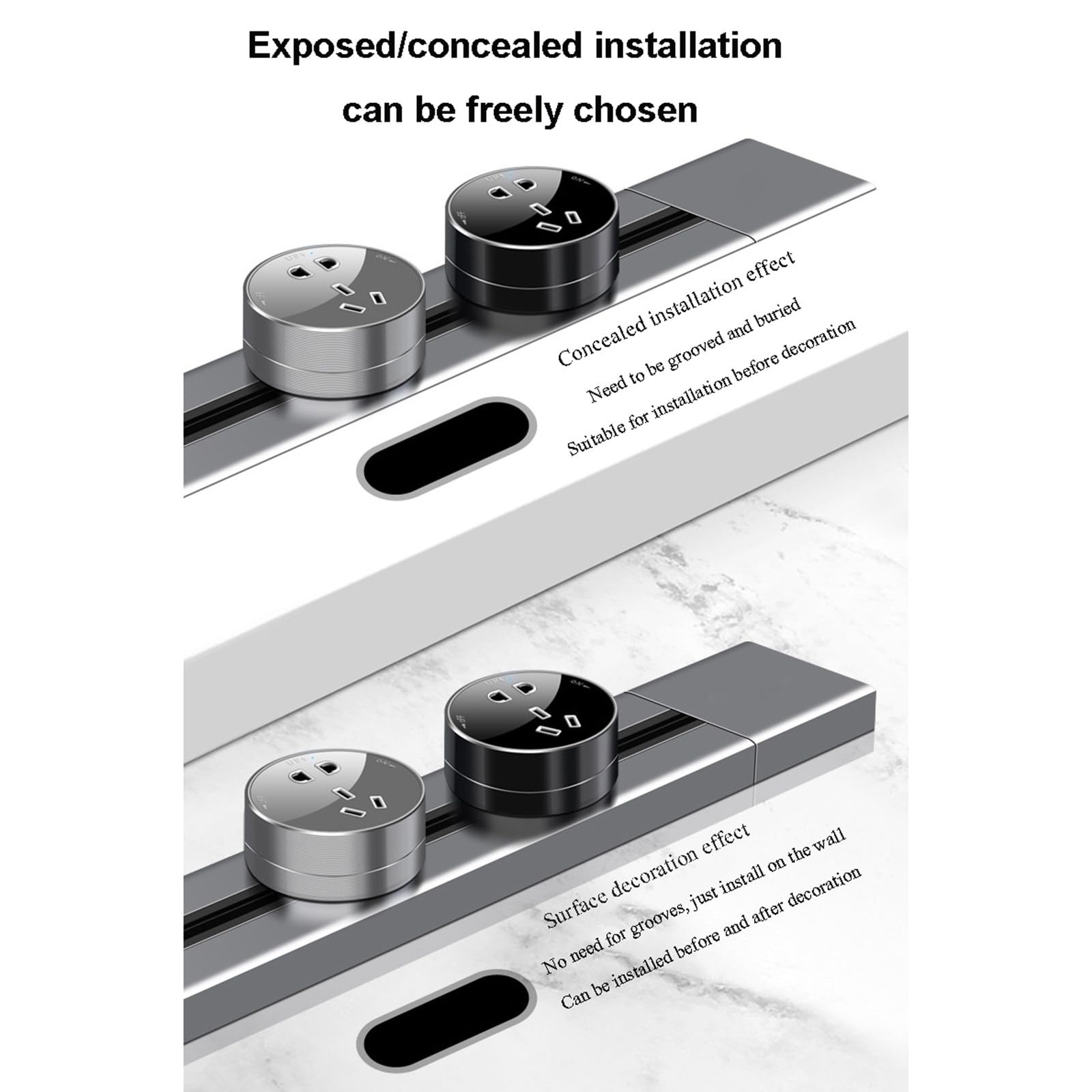 Enchufe de pista eléctrico, enchufe de extensión montado en la pared de superficie, adaptadores de riel deslizante, enchufes para oficina, hogar, cocina,60cm