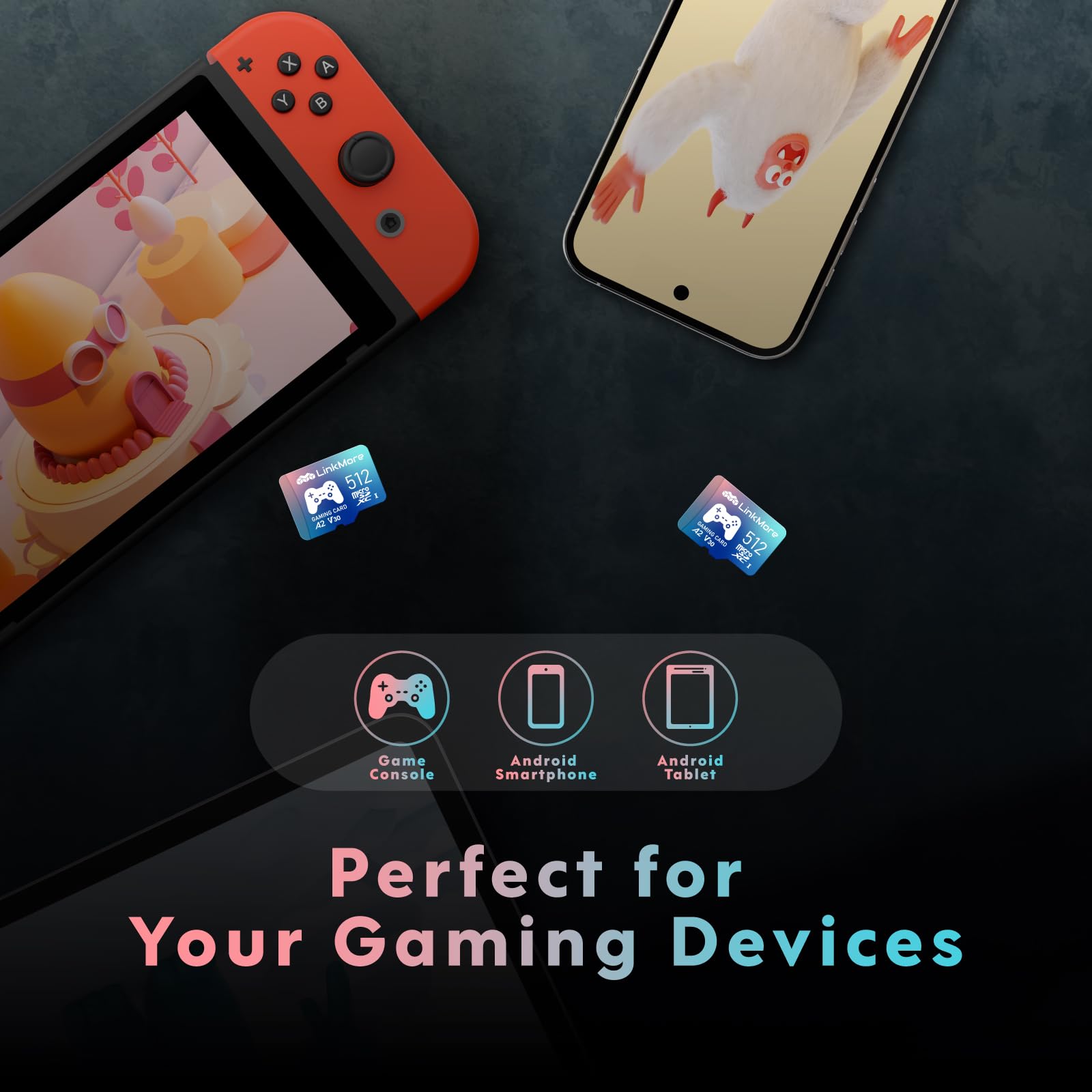 LinkMore Tarjeta Micro SDXC para juegos de 512 GB, A2, UHS-I, U3, V30, clase 10, velocidad de lectura de hasta 160 MB/s, velocidad de escritura de hasta 120 MB/s, adaptador SD incluido (XV23 PRO)