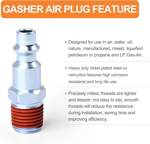 Miniatura 35 de GASHER Enchufe de aire industrial hembra NPT de 1/4 pulgadas, enchufes neumáticos 300PSI (paquete de 10)