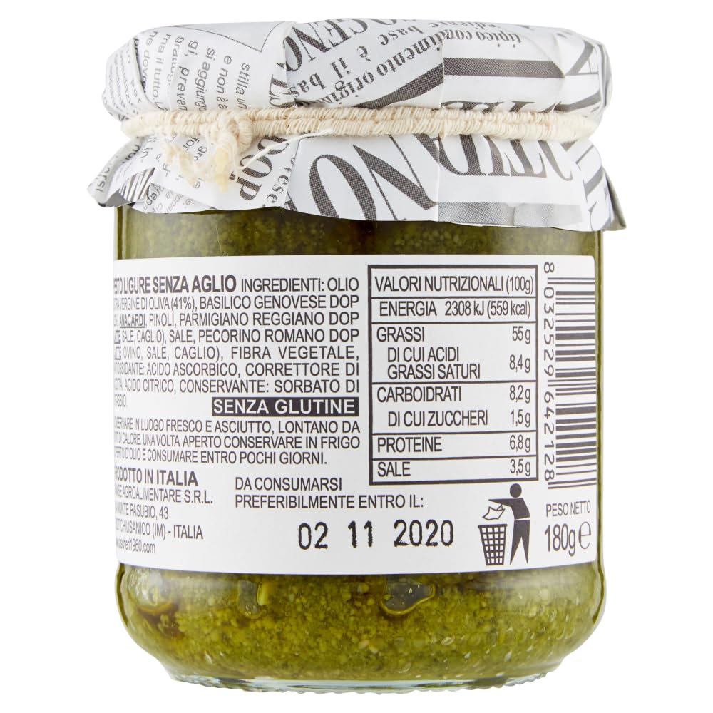 Italian Gourmet Pesto Ligure Senza Aglio Basilico Genovese Glas 12 x 180g