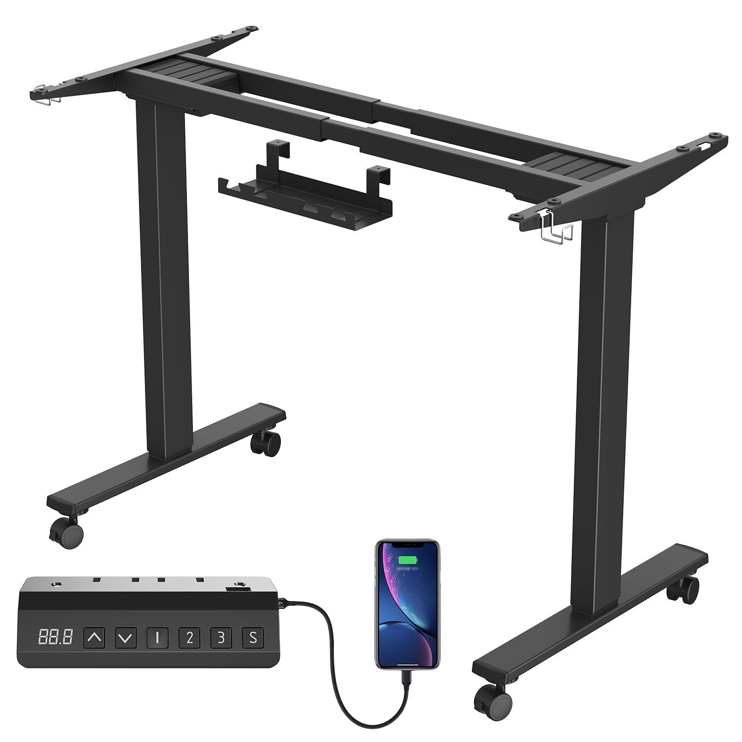JUMMICO Bureau Assis Debout Double Moteur Double Traverse Capacité de Charge 100kg avec Panneau de contrôle Intelligent Contrôleur de mémoire à 3 Vitesses Interface USB-C Système Anti-Collision