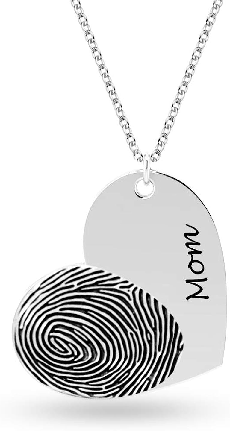 Personalized Customized Actual Fingerprint Engraved Memorial Necklace for Women Teen
