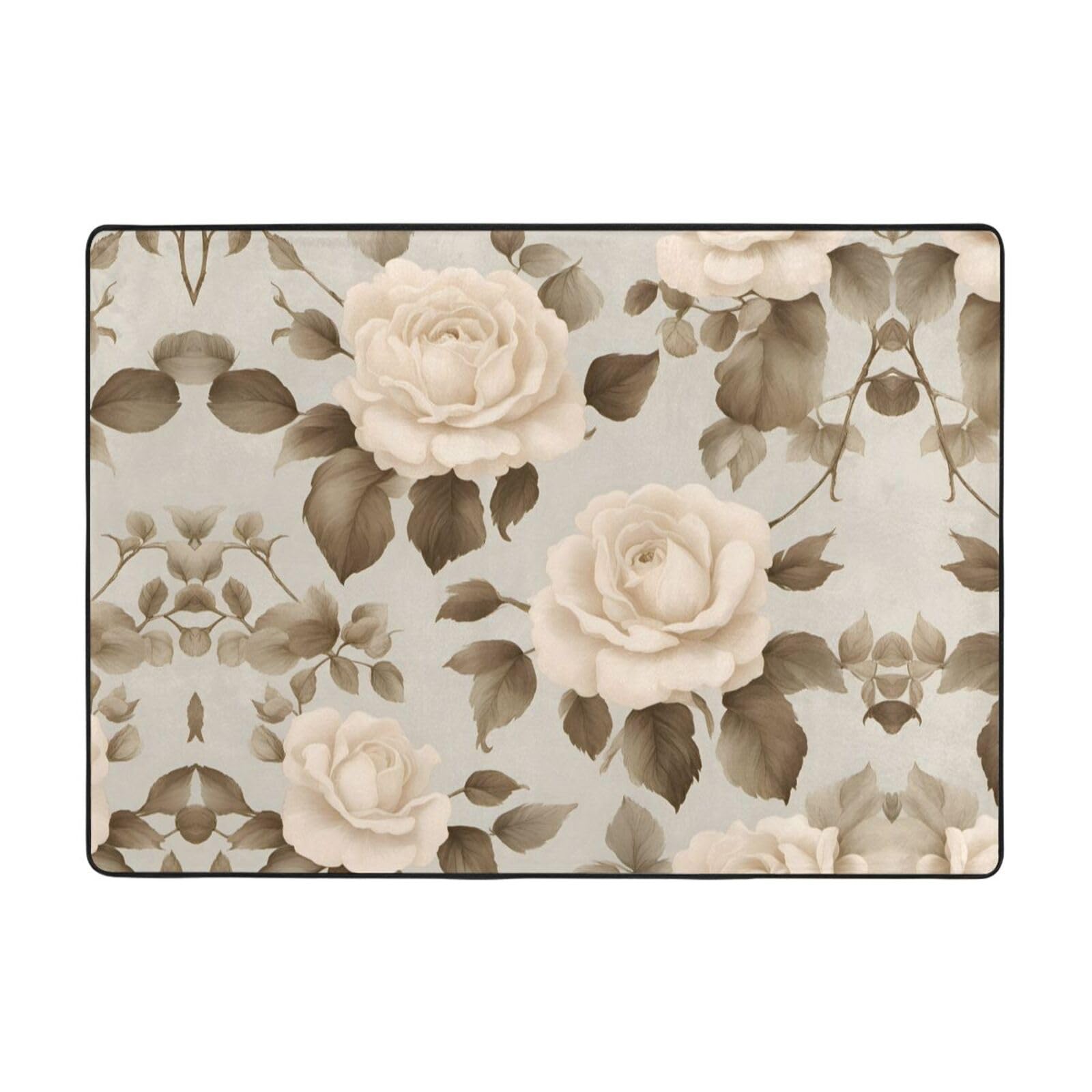 Tapis de sol doux motif rose crème grand tapis de chambre en textile doux