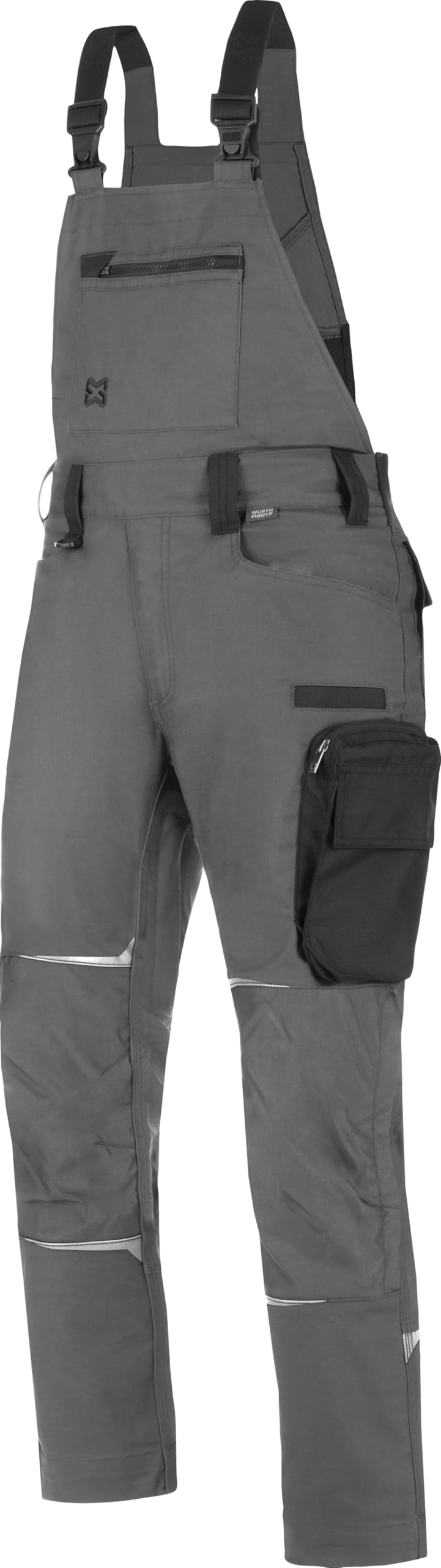 WÜRTH MODYF Arbeitslatzhose Temper - strapazierfähige Latzhose für Männer mit Stretch-Einsätzen - perfekte Passform - Arbeitshose mit 9 Taschen - in den Größen 24-118 in Schwarz, Grau, Blau