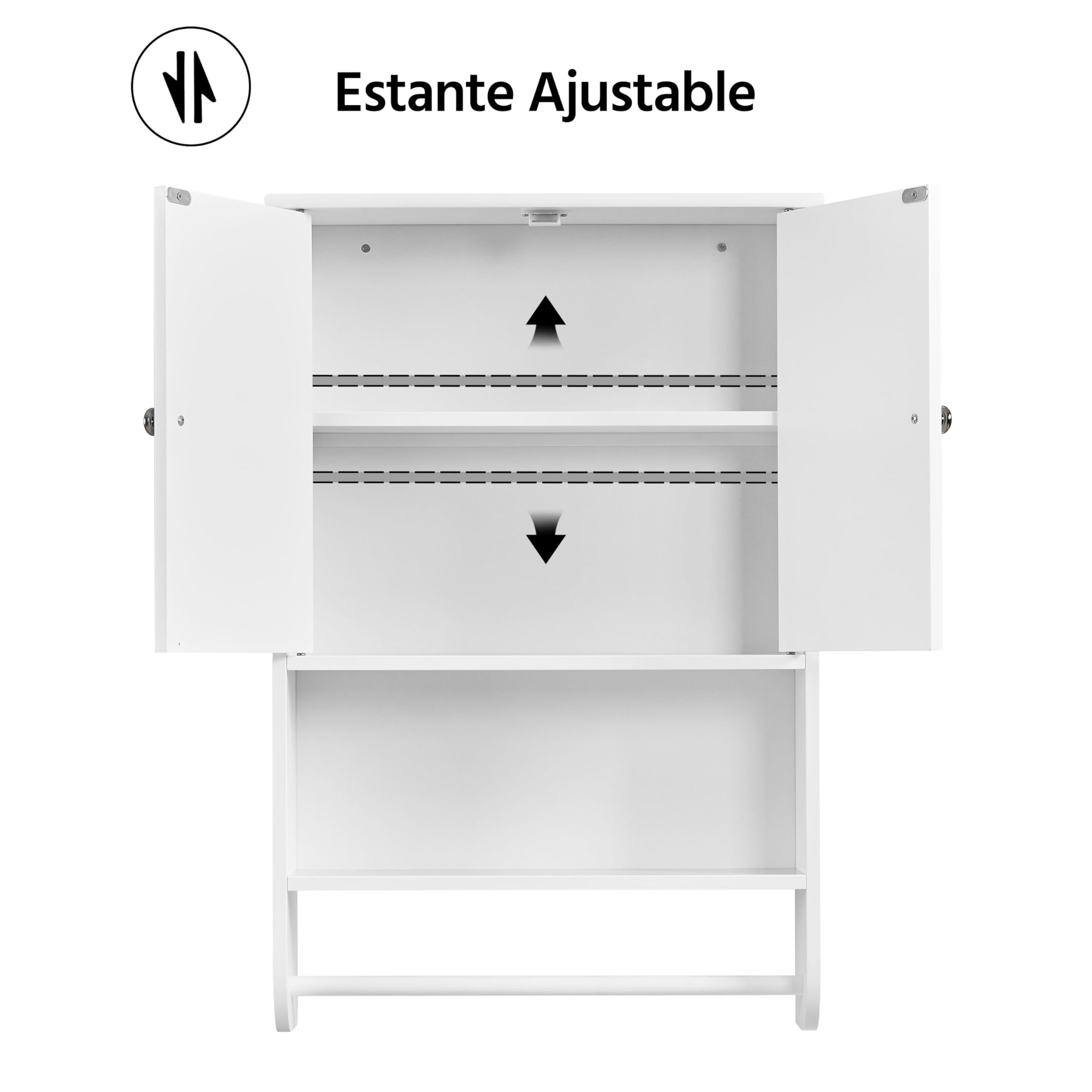 Yaheetech Armario Baño Pared Mueble Baño Colgar con Toallero Armario Colgante de Cocina con 2 Puertas 48,5x14x73cm Blanco Brillo