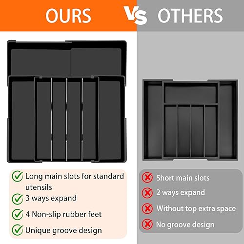 Miniatura 6 de Organizador de cubiertos de cocina para cajón, organizador de cajones de cocina expandible, organizador de utensilios ajustable, bandeja de