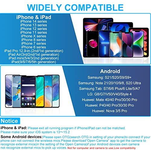 2 Wireless Lavalier Microphone For Android Iphone Ipad, 2.4G Wireless Microphone For Android With 30Hours Charging Case For Tiktok Youtube Interview Vlog Recording, Plug-Play,Auto-Sync,Noise Reduction #TOP3