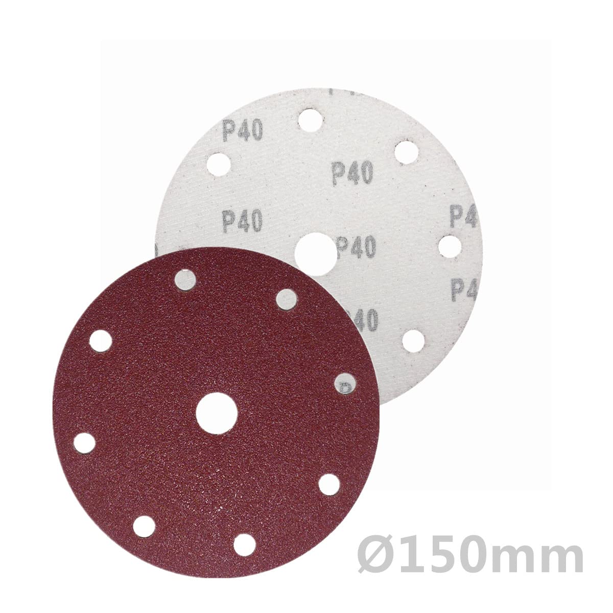 Lot de 25 disques abrasifs auto-agrippants Ø 150 mm 9 trous Grain P40 Disques abrasifs excentriques BOHRFUX
