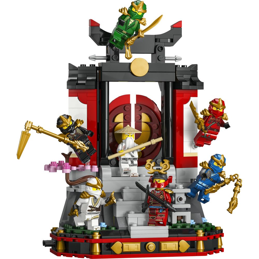LEGO NINJAGO Ozdoba z postaciami ninja — 15-lecie, kolekcjonerski zestaw konstrukcyjny dla chłopców i dziewczynek, podstawka z ośmioma minifigurkami, pomysł na prezent urodzinowy dla 14-latka 71866