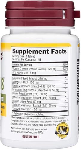 Miniatura 7 de NutriBiotic DefensePlus, 45 tabletas  Apoyo inmunológico 11 en 1 con vitamina C, zinc, extracto de semilla de pomelo, equinácea, raíz de astrágalo y