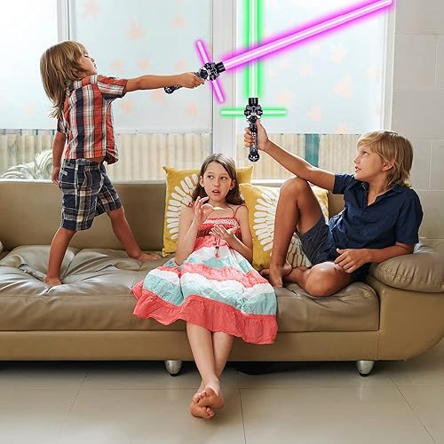 Miniatura 6 de Sable de luz, sable de luz 2 en 1 con sonido FX, sable de luz retráctil de 7 colores para niños, espada de luz LED, juguetes para adultos y niños,