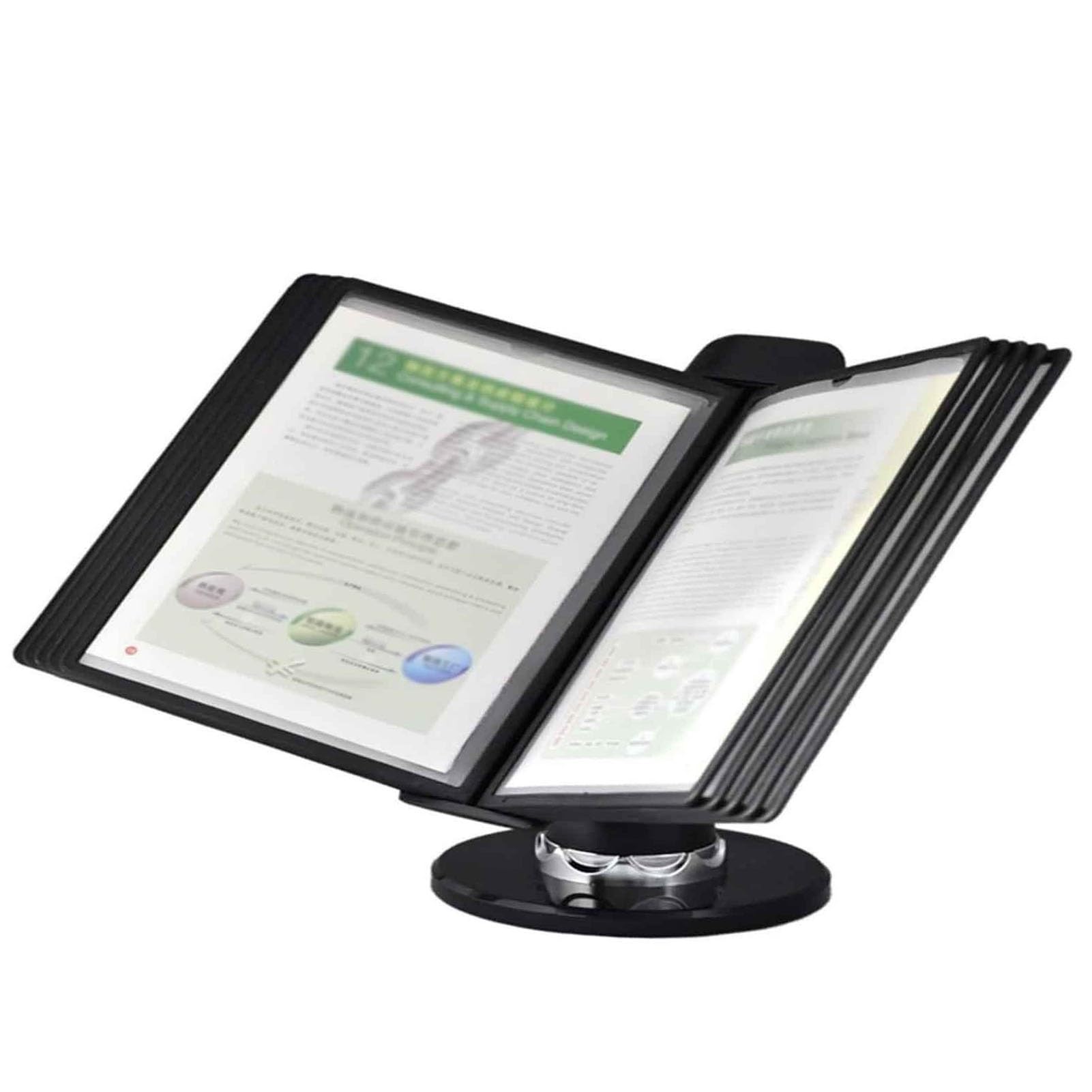 JYBNBBE Desktop Reference Organizer, Adjustable Desk Flip File Holder, Pvc & Metal Exhibit Rack, 10 Double Face Display Pockets, Office Storage A4 Dimension Documents, Space Savi,10 pages