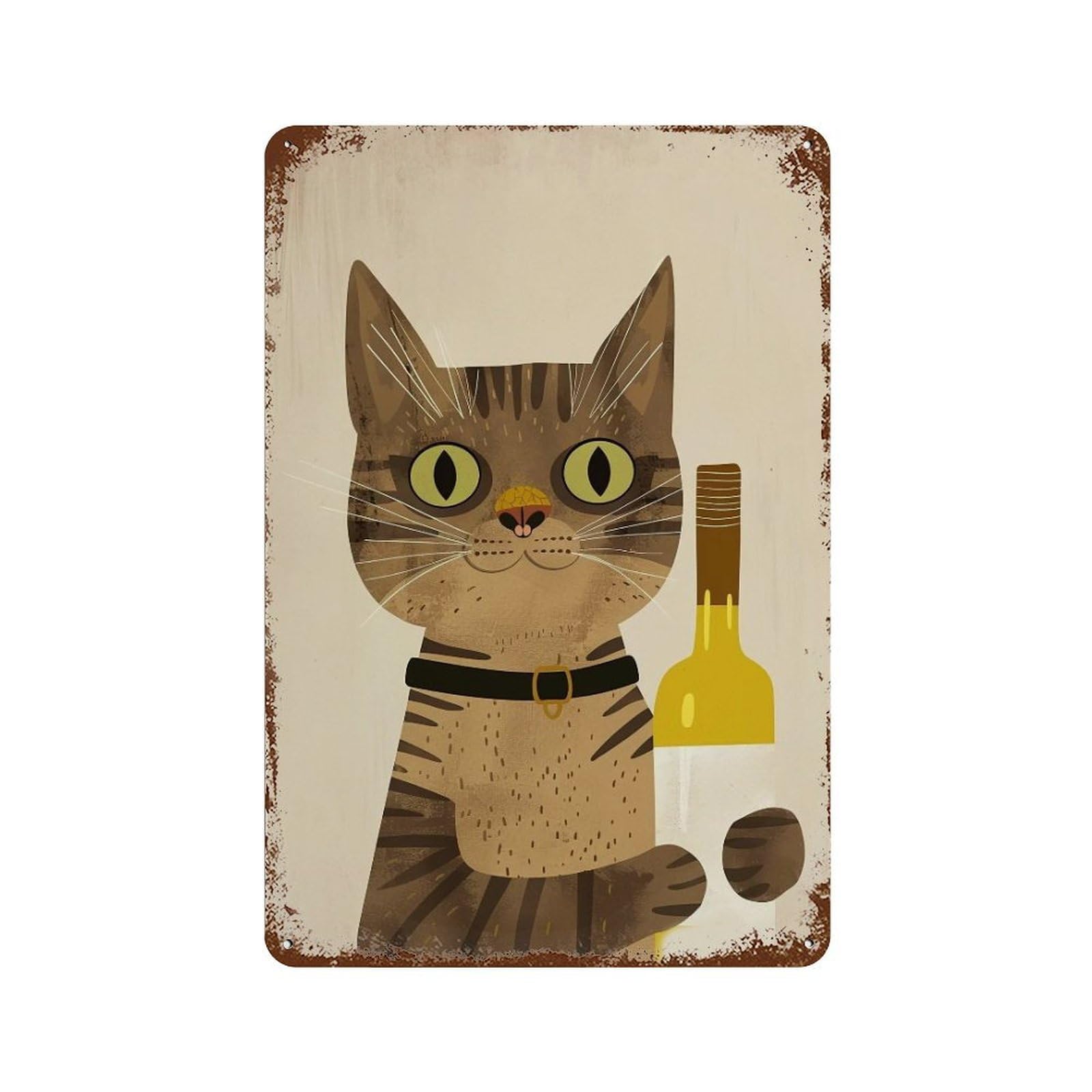 HDURYEYRYY Tabby Cat Holding White Wine 04 Wall Retro Iron Vintage Art Metal Tin Sign Poster Modern Home Cofffee Club Art Bar Shop Decor Style 30x20cm