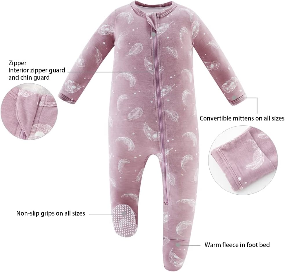 Owlivia Rayon Made from Bamboo Baby Boy Girl Sleep 'N Play, Zip Front Non-Slip Footed Sleeper Pajamas