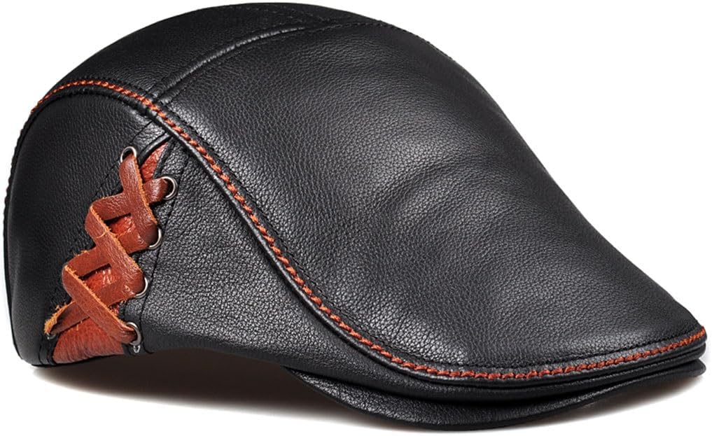 Winter Man Warm Darke Berets Hat Male Leather 56-60 cm Fitted Stitches Caps for