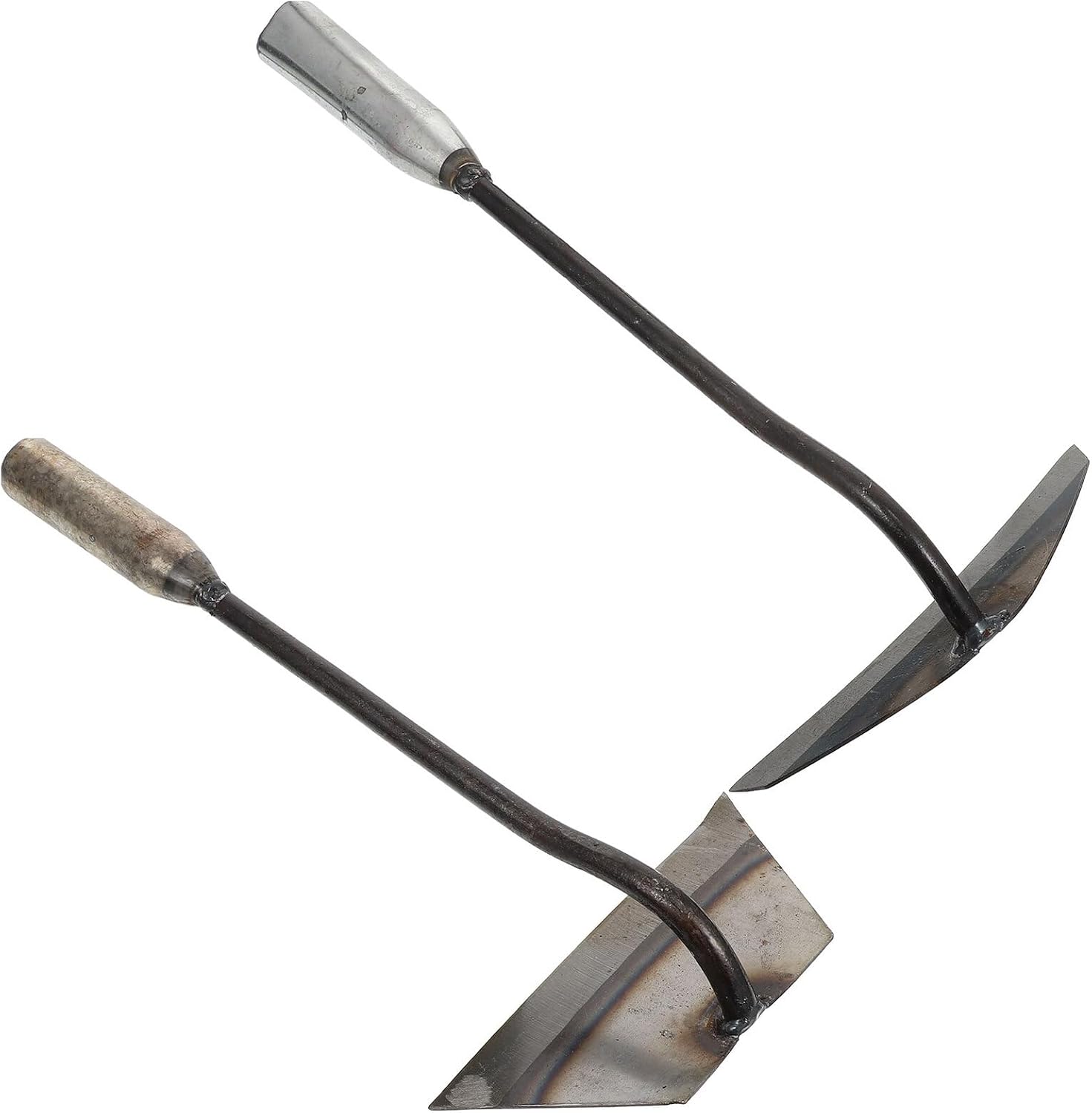 2pcs Steel Garden Hand Hoes Set with Square and Crescent Blades for Manual Weeding and Cultivating, Lightweight Multipurpose Gardening Tools for Home and Farm Use