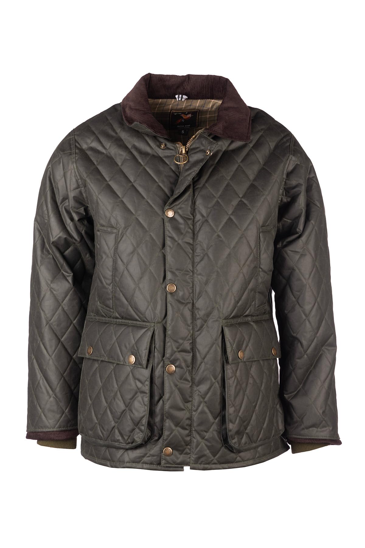 Rydale Mens Diamond Quilted Wax Jacket Olive Green Waxed Cotton Coat For Men (UK, Alpha, XS, Regular, Regular, Olive)