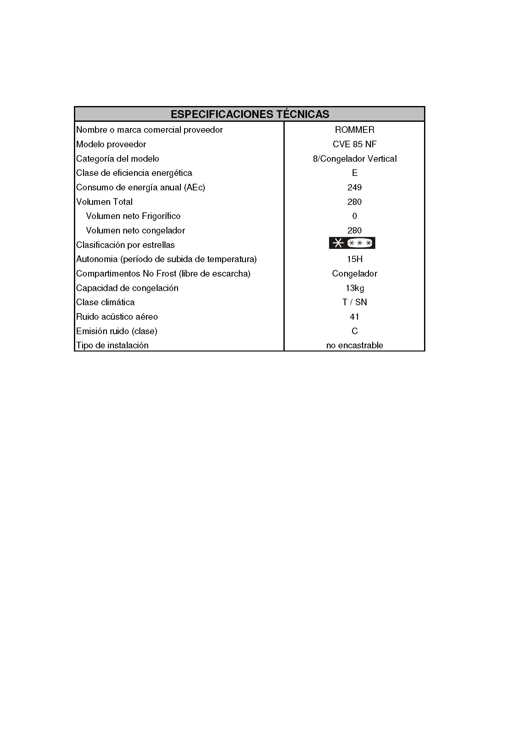 Congelador Vertical Rommer CVE 85 NF, Capacidad 280 Litros, Color Blanco, No Frost