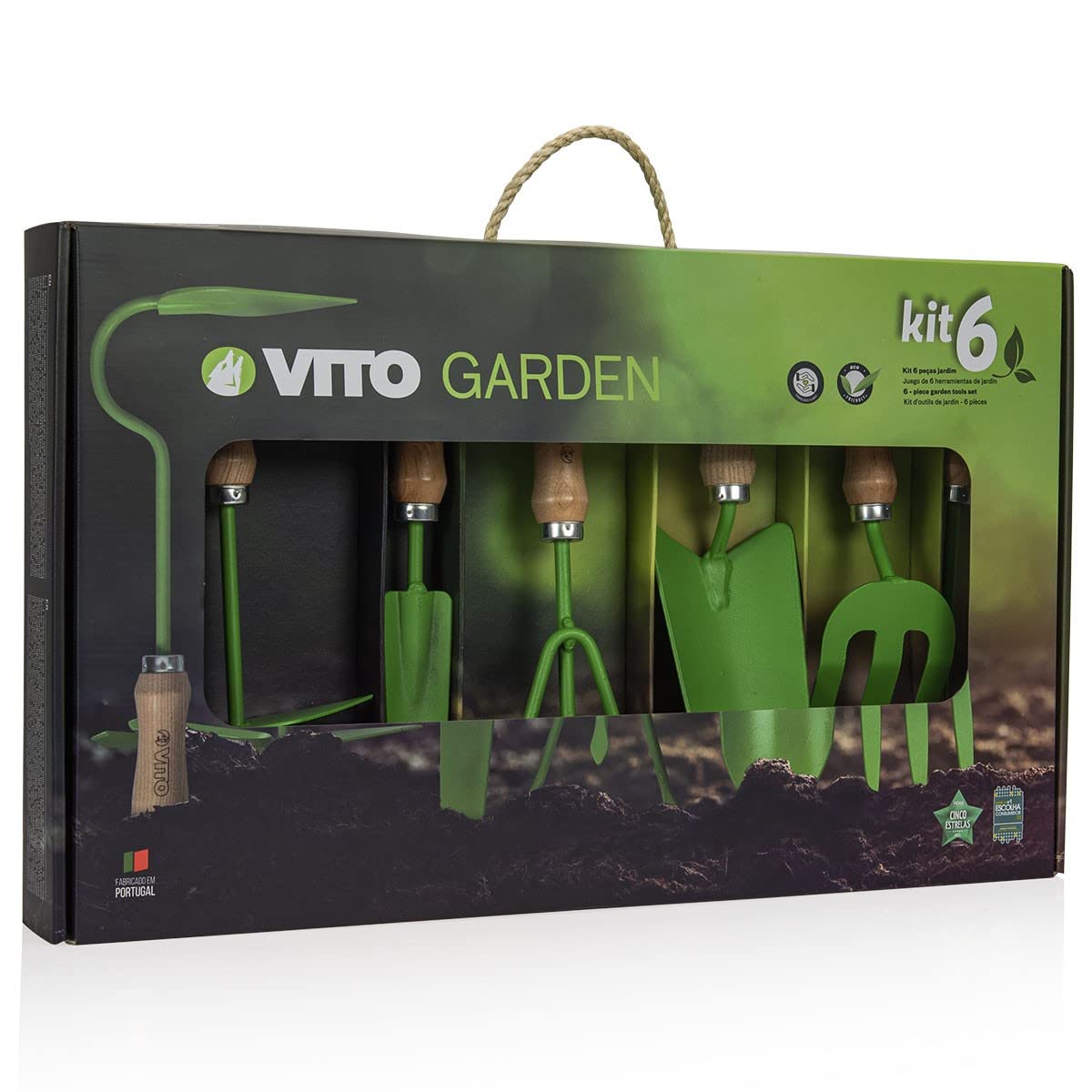 VITO Garden – zestaw narzędzi ogrodowych, 6-częściowy, kielnia do kwiatów, pazur, widelec do kwiatów – do ogrodu i na balkon – wysokiej jakości narzędzia ogrodowe ze stali – ręczne wykonanie w