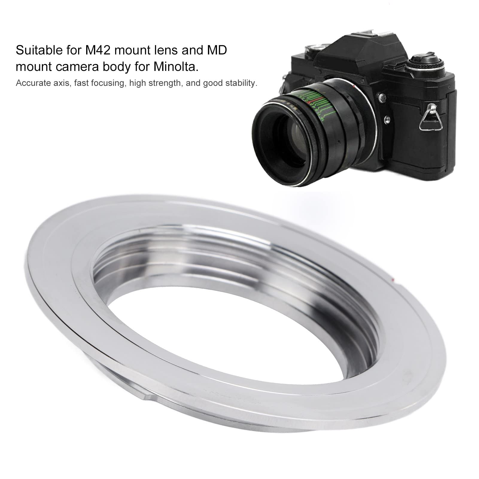 Generic Adattatore per Obiettivo M42 MD, Adattatore per Fotocamera Premium in Lega di Rame Argento, per Lavorazione di Precisione Leggero e Durevole per il Corpo del Supporto