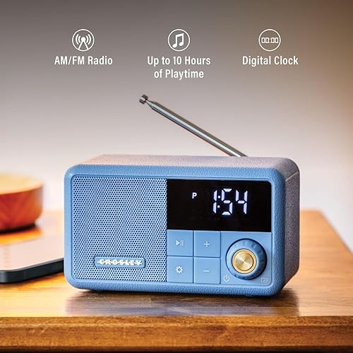 Miniatura 3 de Crosley CR1121A-EB Cooper - Radio AMFM retro, altavoz Bluetooth portátil con entrada auxiliar y pantalla LED, color azul elemental