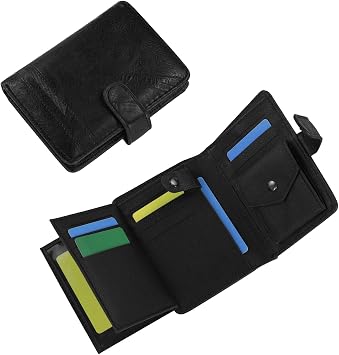 Mens Wallet, Large Capacity Leather Trifold Wallet for Men with 13 Card Slots, Credit Card Wallet with 3 ID Windows and Coin Pocket Black