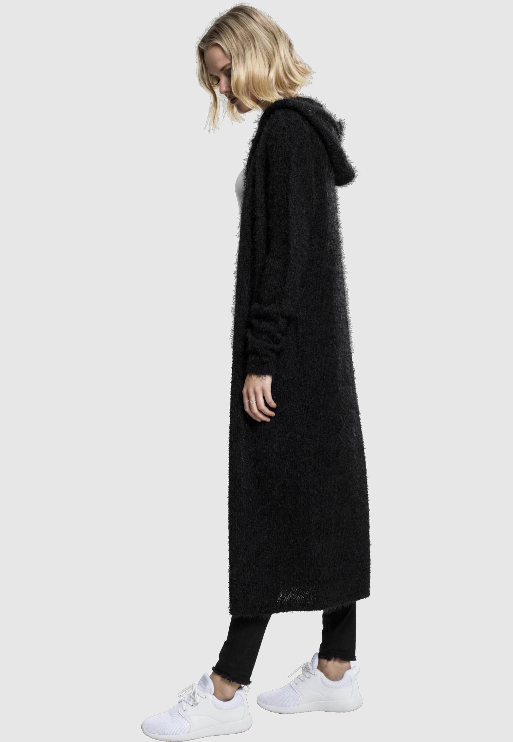 Urban Classics Ladies Hooded Feather Cardigan Donna Cardigan Nero