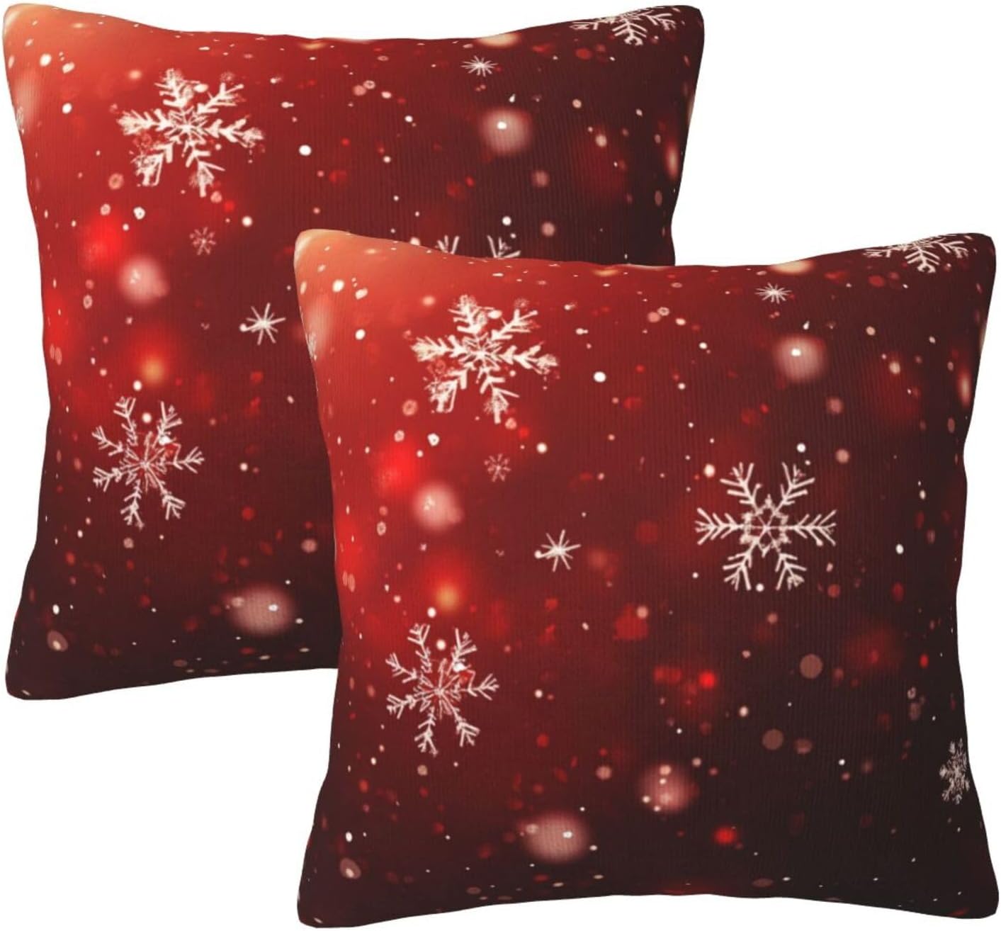 Pillow Covers Red Christmas Snowflake Xmas Glitter Festive Decorative Throw Pillow Case with Hidden Zipper 18x18 Inch 2 Set Soft Two-Sided Print for Sofa Bed Couch Holiday Home Decor