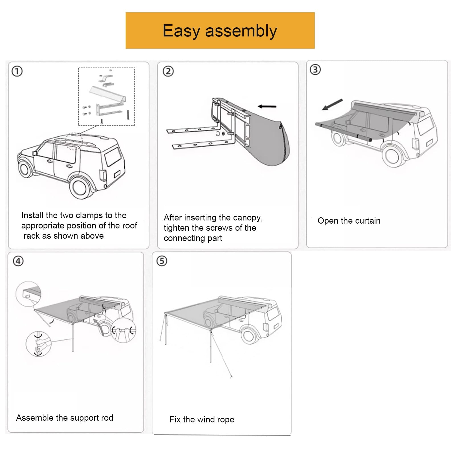 Tendalino Laterale per Auto Retrattile, Tendalino Portapacchi, Tenda da Sole Retrattile PU5000 Mm UV50+ Impermeabile, Tendalino Camper, Tendalino Van, per Camion SUV Furgoni