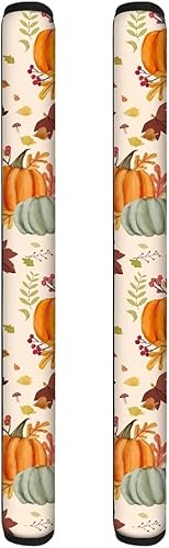 Miniatura 2 de Juego de 2 fundas para manija de puerta de refrigerador de calabaza otoñal, lavable, para horno y lavavajillas, decoración de Acción de Gracias,