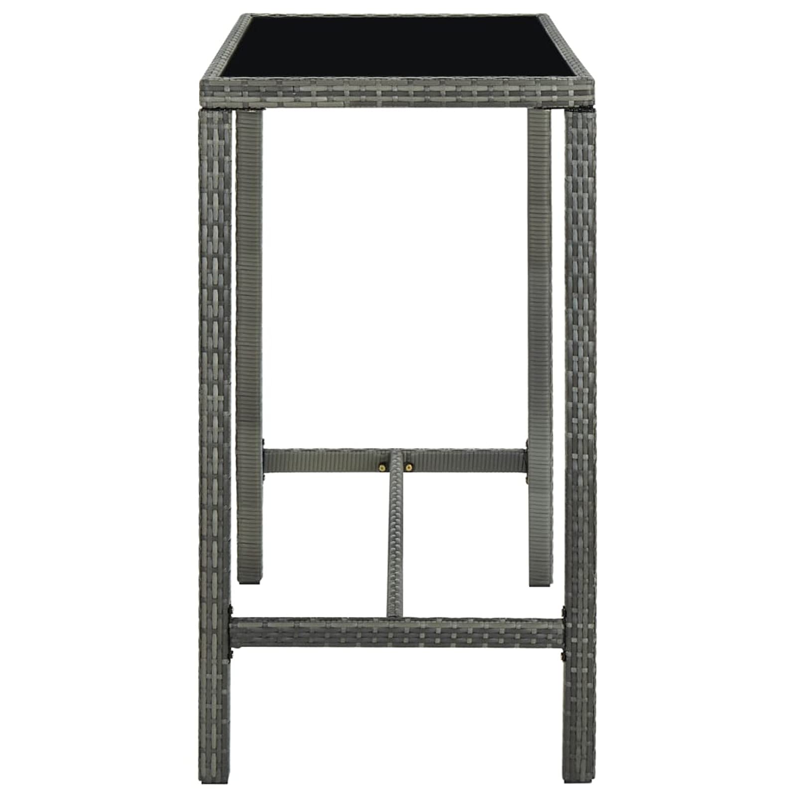 Gecheer Set da Bar da Giardino 5 pz in Polyrattan Grigio,Tavolo Alto, Set di Tavolo e Sgabelli da Bar,Tavolo con Sedie Alto,Set da Balcone,Piano del Tavolo in Vetro temperato