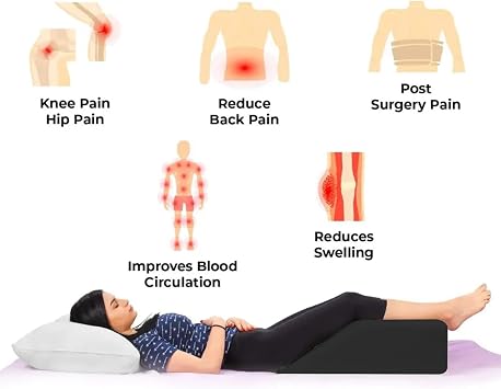 Leg Elevation Pillow, Wedge Pillow for Legs, Leg Rest Support, For Post Surgery Bed Rest, Reduce Back Pain, Hip Pain & Knee Pain, Breathable & Washable, (Black)