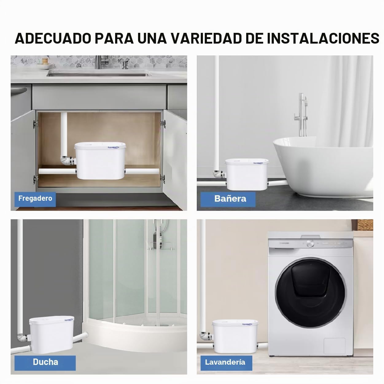 Bomba de aguas residuales Aquamatix Silencio 2 400W con Filtro de Carbón y Panel de Reparación Bomba silenciosa para Ducha Bañera Lavadora
