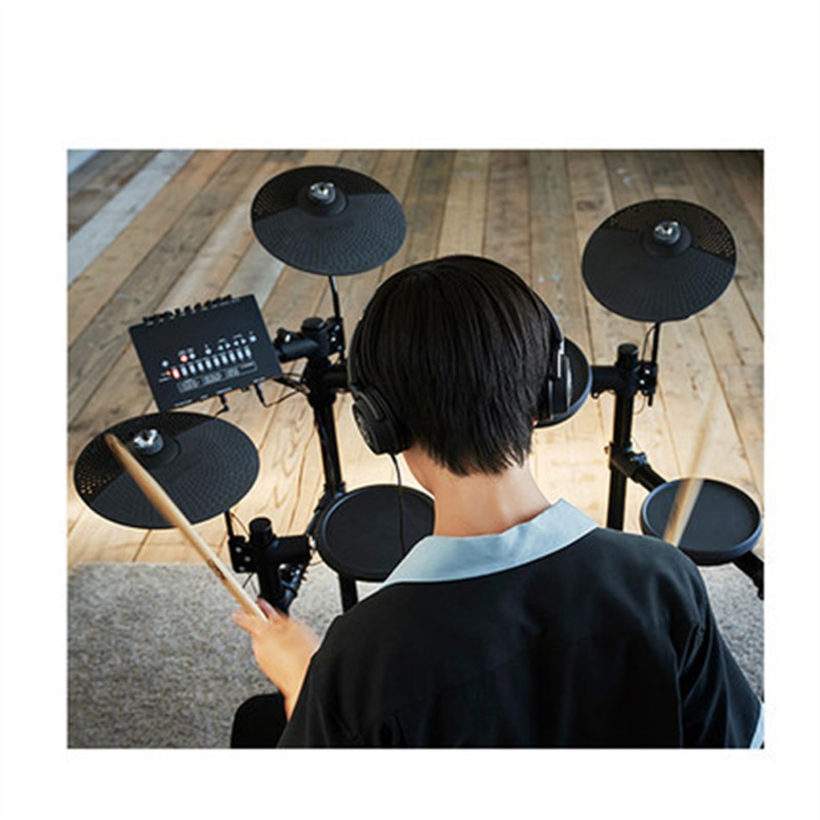 Batería electrónica Profesional, Cuatro Tambores, Tres platillos, Pedales Dobles, batería electrónica portátil y Plegable, Instrumento de percusión para Estudiantes Adultos