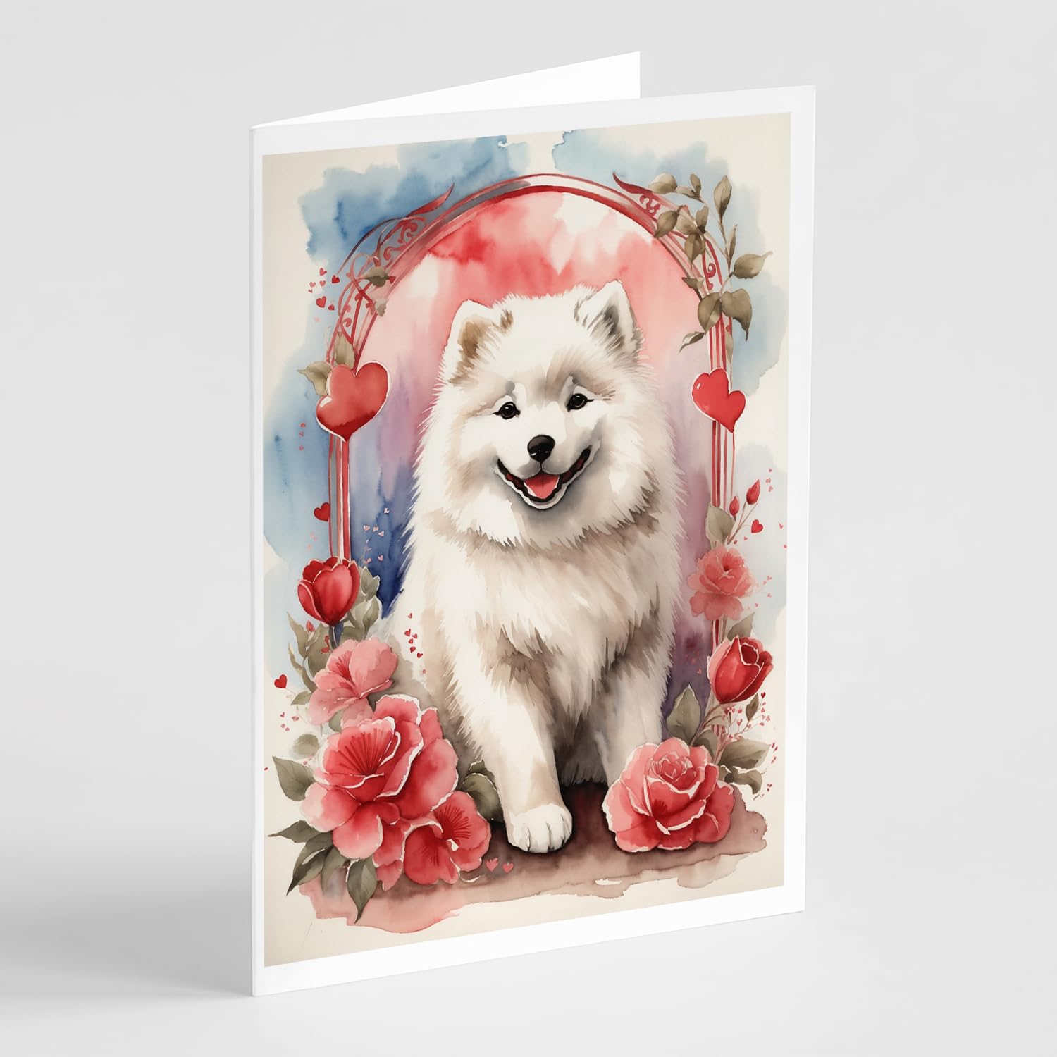 Caroline's Treasures DAC4545GCA7P Samoyed Valentine Roses Greeting Cards Pack of 8 Blank Cards with Envelopes Whimsical A7 Size 5x7 Blank Note Cards