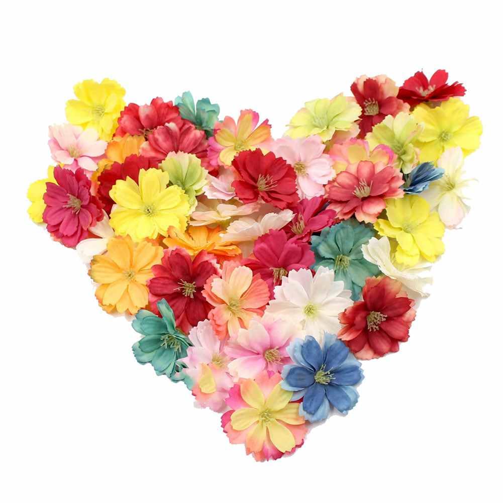 SHTGOI 100 teste di fiori artificiali, in seta, con testa di prugna, margherite, 4,5 cm, mini simulazione, fiori artificiali, per fai da te, scrapbooking, matrimoni, feste, decorazione per la casa