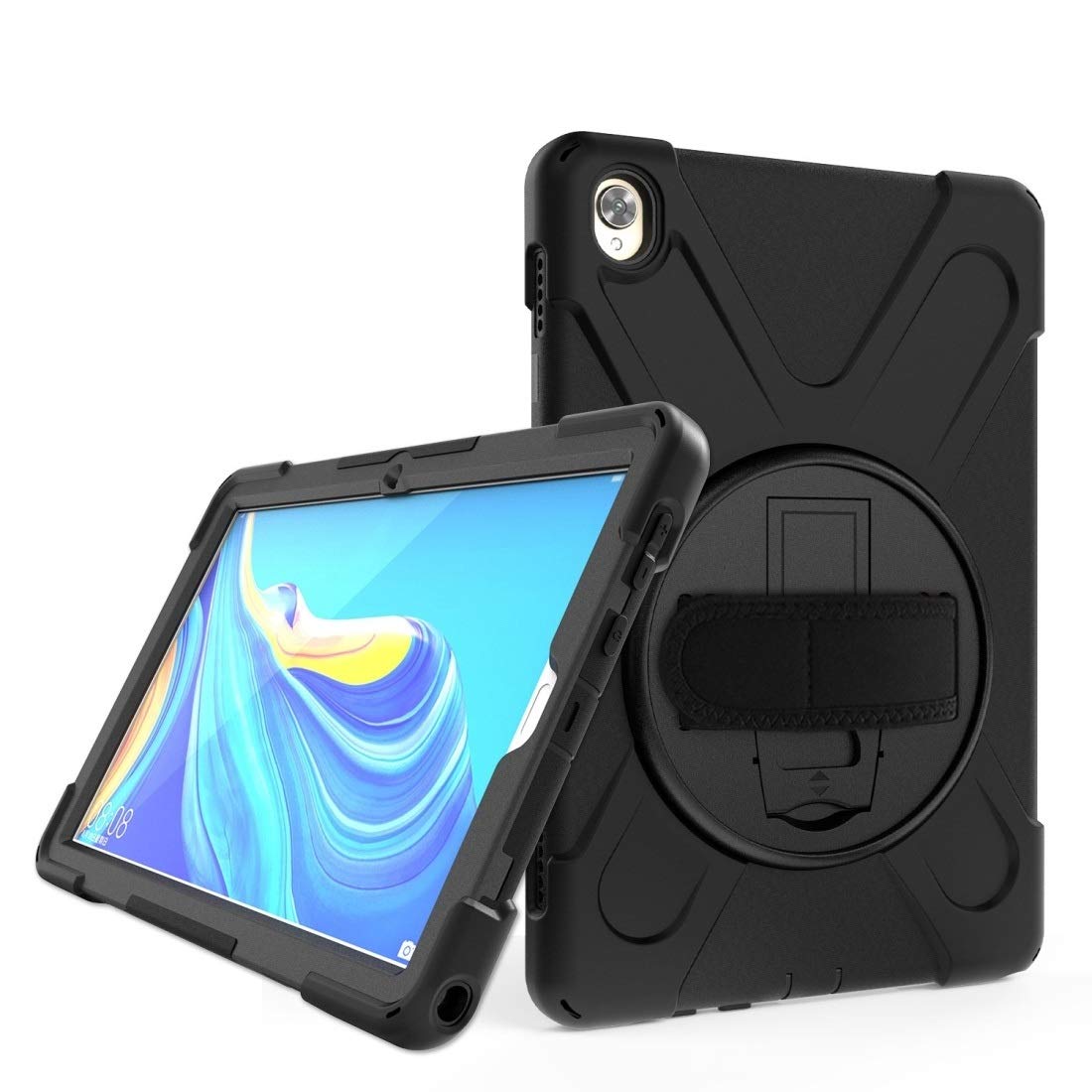 For Huawei MediaPad M6 10.8 Shockproof Colorful Silicone + PC Protective Case with Holder & Hand Grip Strap (Color : Black)