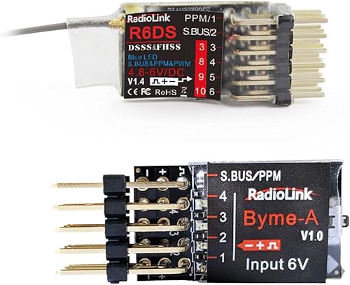 Miniatura 1 de Radiolink Controlador de vuelo de avión Byme-A y receptor R6DS de 610 canales SBUSPWMPPM para aviones de ala fija 3D de ala recta y más