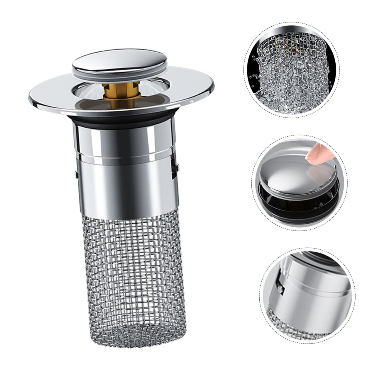 Sewroro 6 Piezas Tapón de Desagüe para Lavabo Unidades Diseño Pulsador Resistente de Abs y Acero Inoxidable Filtro Antiolor y Antiobstrucción para Fregadero