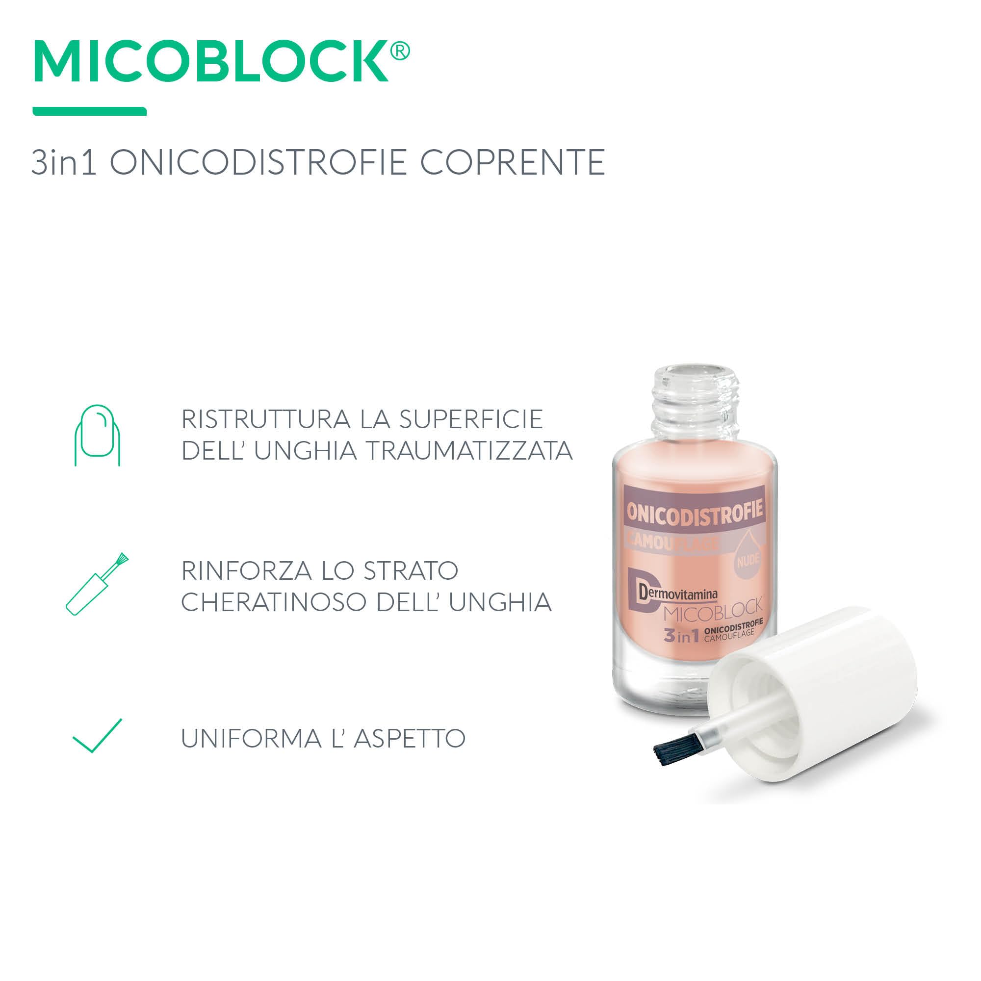 Dermovitamina Micoblock 3in1 Onicodistrofie Coprente - Smalto Curativo per Unghie Danneggiate - Rinforzante Unghie - Ristruttura e Uniforma - Effetto Naturale Nude - 8 ml