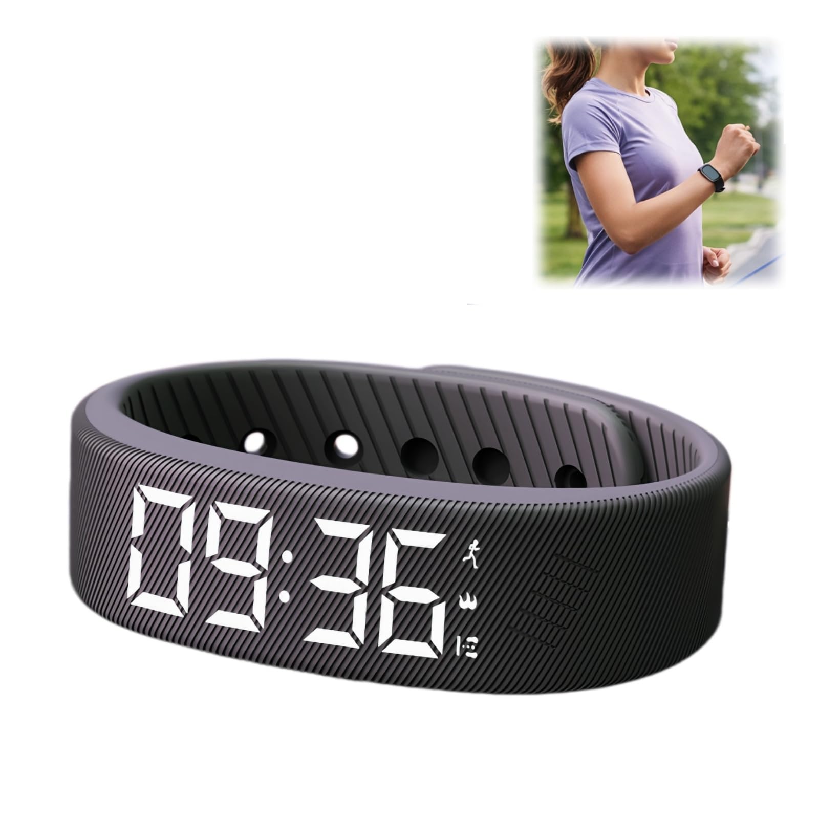 Black Digital Pedometer Step Counter Watch, No Bluetooth Fitness Tracker Watch, Waterproof Step Tracker Wristband with Health Monitoring, Simple One-Piece Design with Usb Interface, for Men & Women