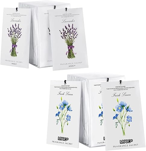 MYARO 12 paquetes de lavanda y 12 paquetes de ambientadores perfumados de lino para cajones y armarios, bolsas de larga duración, desodorantes de