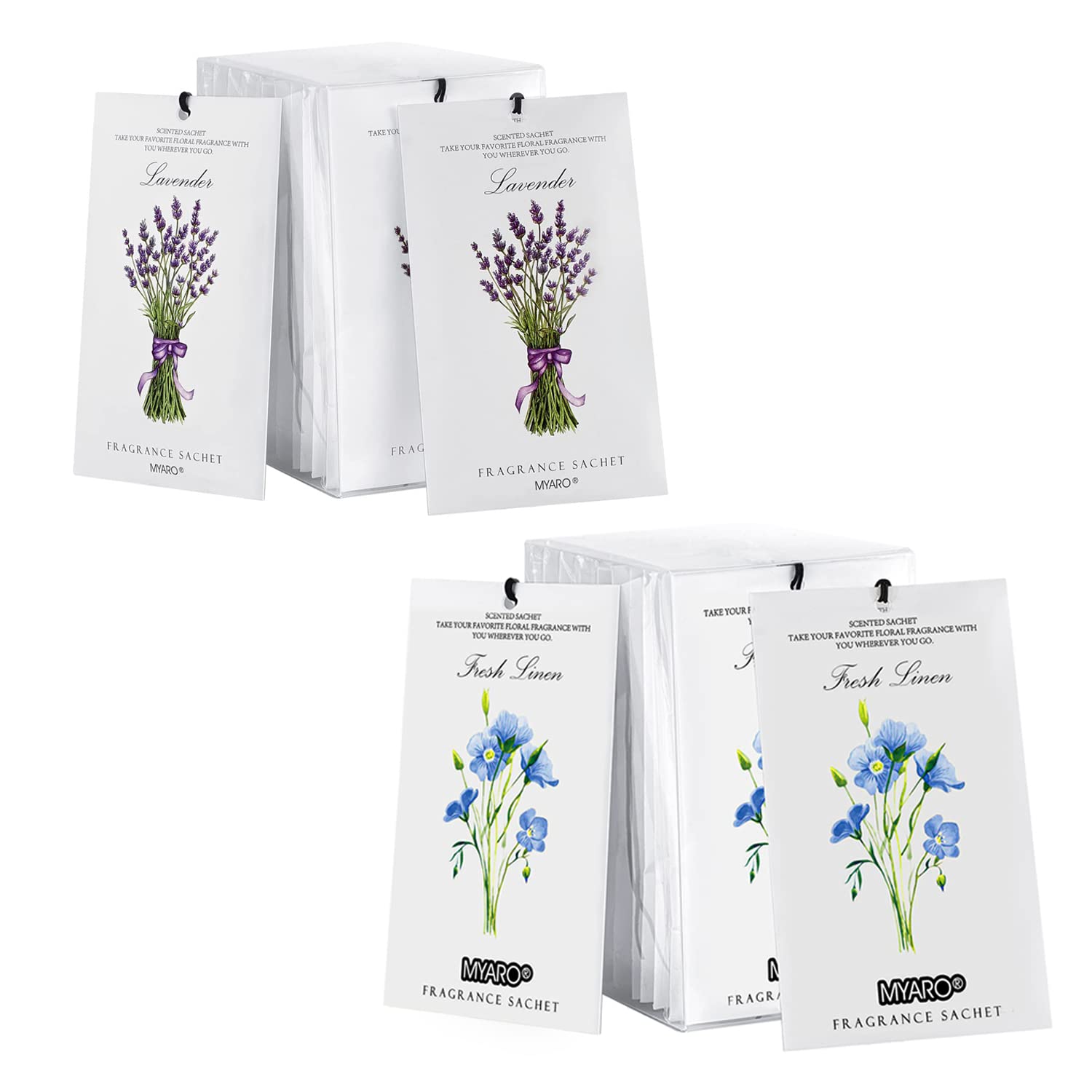 MYARO 12 Packs Lavender and 12 Packs Linen Scented Sachets Air Freshener for Drawer and Closet, Long-Lasting Sachets Bags Drawer deodorizers Fresh Scents, Home Fragrance Sachet for Lover