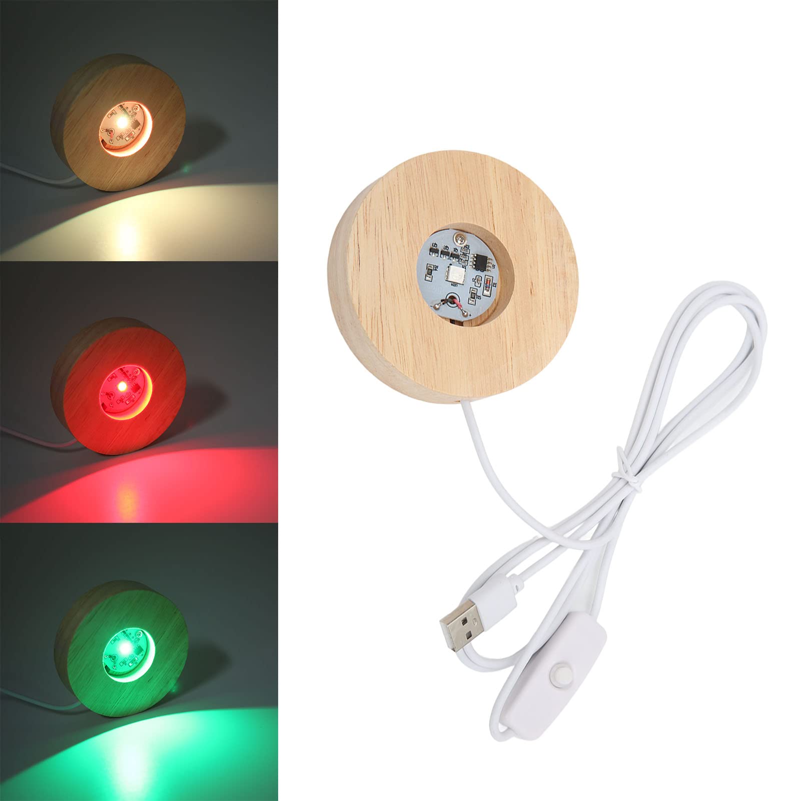 YWNYT Holz LED Display Sockel - Runde Beleuchtung Für Kristall & Deko-Objekte