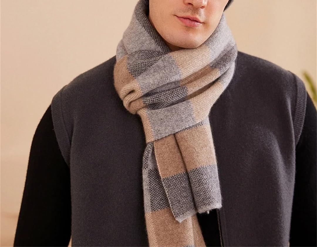Fnfmrfmr Sciarpa da uomo a quadri, in cashmere, lavorata a maglia, morbida, per mantenere calde le sciarpe