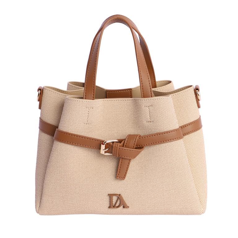 DON ALGODON Bolso Mano de Mujer con Asa Larga de Tres Bolsillos Tamaño Mediano (camel)