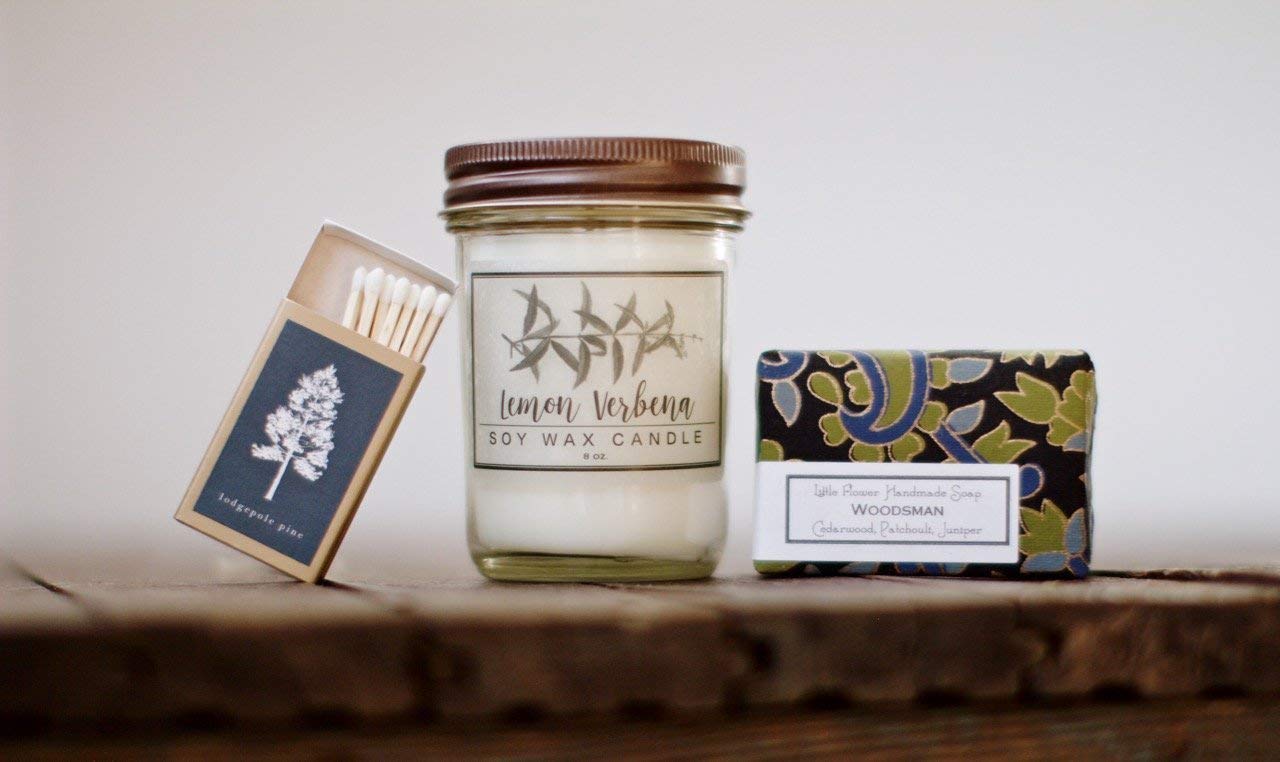 Soy Wax Lemon Verbena Candle gift set with Soap and Botanical Matchbook