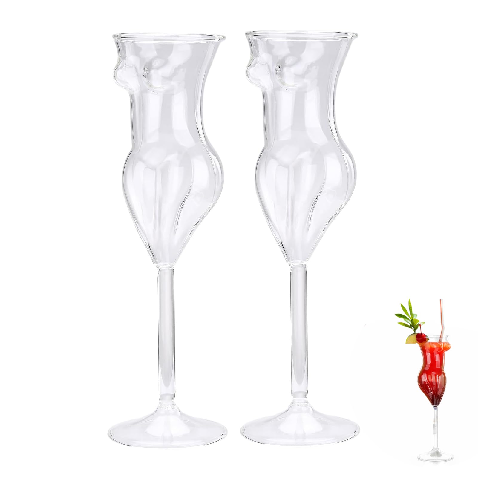 LKPOMI 2 Pcs Women Body Shaped Cocktail Glasses 6oz Crystal Clear Glass Cups Wine Drinking Glasses Champagne Goblet for Home Bar Party (2pcs)