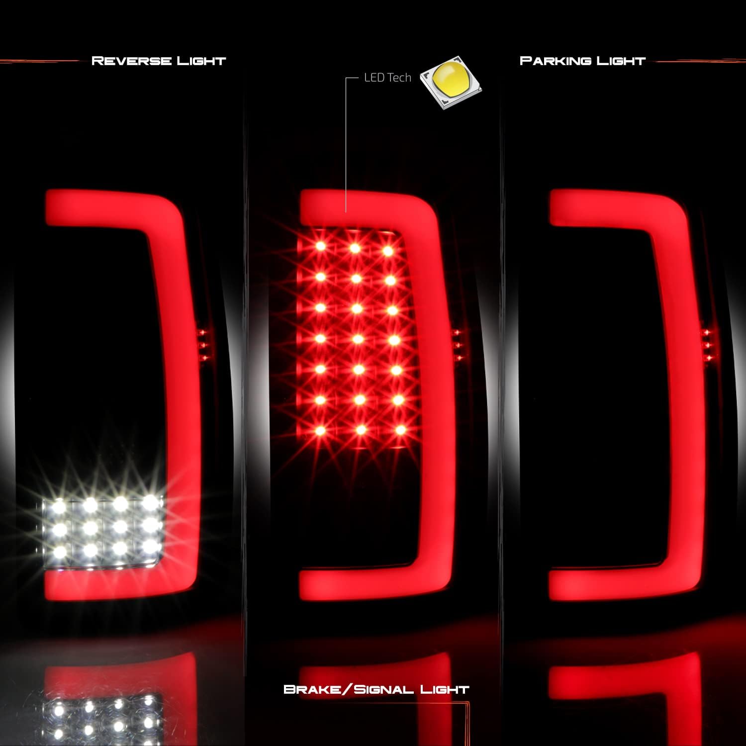 AKKON - Fits 2000-2006 Chevy Suburban 1500 Tahoe GMC Yukon XL 2500 LED Running Reverse [C-Tube] Black Smoked Tail Lights